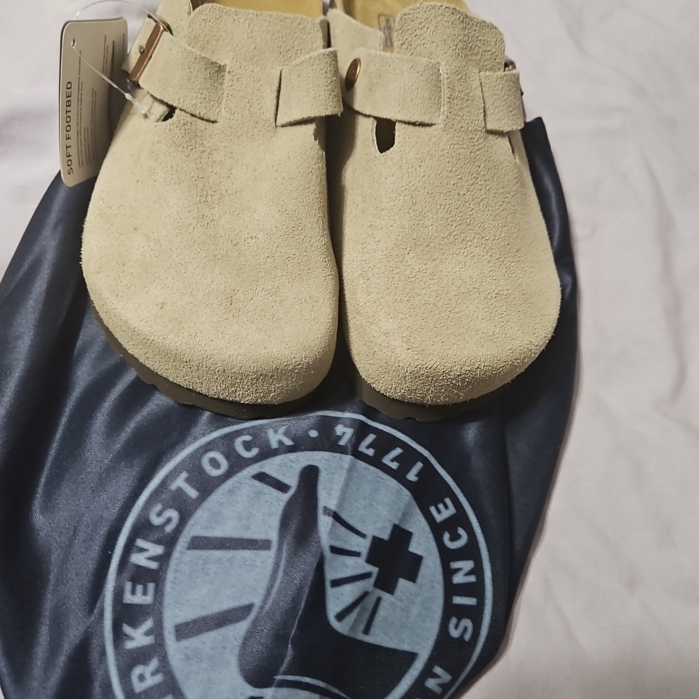 Birkenstock Womens Taupe Suede Boston Clog - Picture 2 of 14